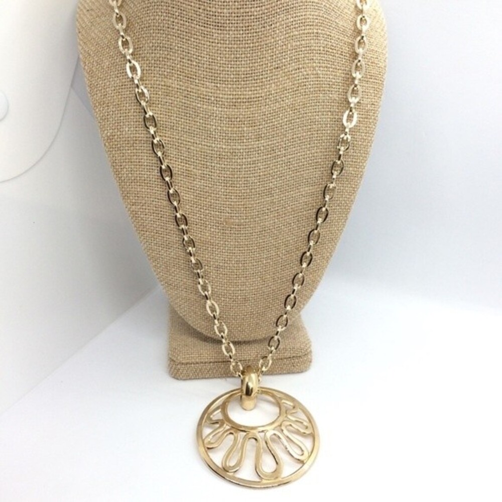 Vintage Sarah Coventry Necklace Gold Tone Modernist Pendant Chain Mod 24โ
